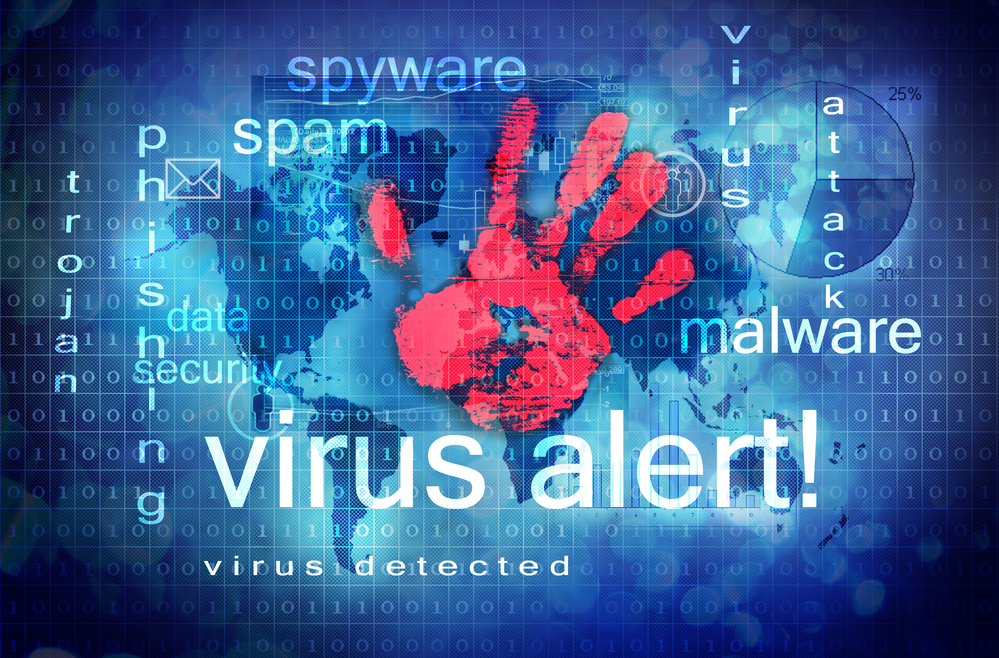 Computer screen with Virus Alert warning symbol